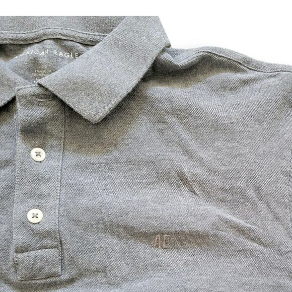 American Eagle Outfitters AEO Heathered Dark Gray Pique Polo T-Shirt Men Sz L - Picture 9 of 10